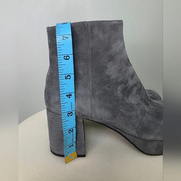 PRADA Grey Suede Platform Retro Block Chunky Heel Ankle Bootie Round Toe 38 - Picture 11 of 14